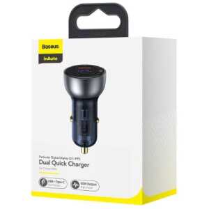 Baseus Car Charger Particular Digital Display C+U, PD 3.0 QC 4.0+, SCP, PPS, 5A, 65W Silver (CCKX-C0A)