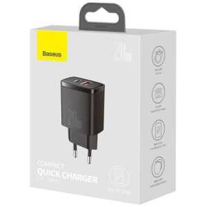 Baseus Travel Charger Compact Quick Charger U+C 20W EU Black (CCXJ-B01)