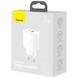 Baseus Travel Charger Compact Quick Charger U+C 20W EU White (CCXJ-B02)