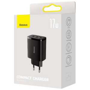 Baseus Travel Charger Compact wall Charger U+U+U, 17W EU black (CCXJ020101)