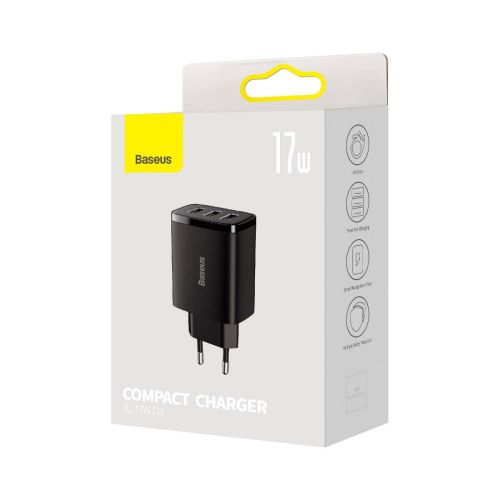 Baseus Travel Charger Compact wall Charger U+U+U, 17W EU black (CCXJ020101) - Image 2