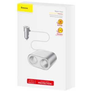 Baseus Car charger One to Two Cigarette Lighter(dual- lighter 80W+dual USB 3.1A) Silver (CRDYQ-0S)