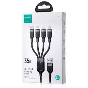Joyroom 4-in-1 USB - Lightning/ Type-C/ Type-C/ Micro USB Cable Multi-Color Series A18, 3.5A, 1.2m, Black (S-1T4018A18c)