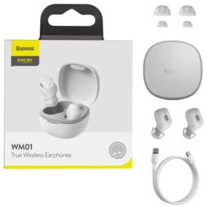 Baseus Earphone Bluetooth Encok WM01 True Wireless BT 5.3 White (NGTW240002)
