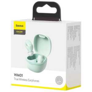 Baseus Earphone Bluetooth Encok WM01, Upgraded Version with Voice Assitant Support (Google, Siri), BT 5.3, TWS, Green EU (NGTW240006)