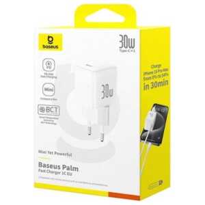 Baseus Travel Charger Palm Series Type-C, PD 3.0, QC 3.0, 30W, White EU (P10111605213-00)