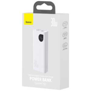 Baseus Power Bank Adaman2 with Digital display, C+U+U, PD 3.0, QC 3.0, 30W, 10000 mAh, with Type-C cable (0.3m), White (PPAD080002)