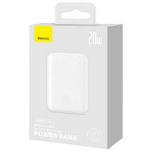 Baseus Power Bank Magnetic Mini Wireless Quick charging (With Xiaobai Type-C to Type-C 60W (20V/3A) MagSafe 15W / PD 20W, 10000 mAh, White (PPCX070002)