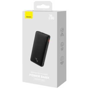 Baseus Power Bank Airpow, C+U, 20W, 10000 mAh, with Baseus Simple Series Type-C, 0.30m Cable, Black EU (PPQD090001)