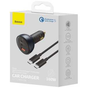 Baseus Car Charger Fast charger U+C+C, PD 3.0, QC 5.0, PPS, (with C+C cable 100W (20V/1.5A) 1m) 160W, Black (TZCCZM-0G)