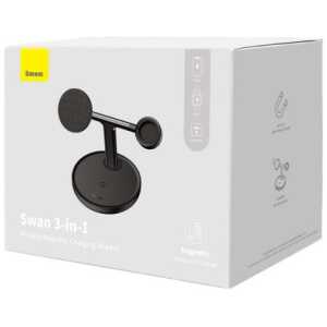 Baseus Wireless Charger Swan stand 3-in-1 Magnetic charger with TypeC cable 15W, 1m Black (WXTE000101)