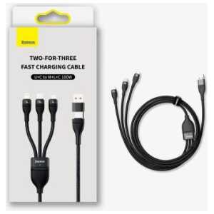 Baseus Universal Flash Series II 3-in-1 Fast Charging Data Cable (USB-A to Micro + Lightning + Type-C) QC, PD 100W, 1.2m, Black (CASS030101)