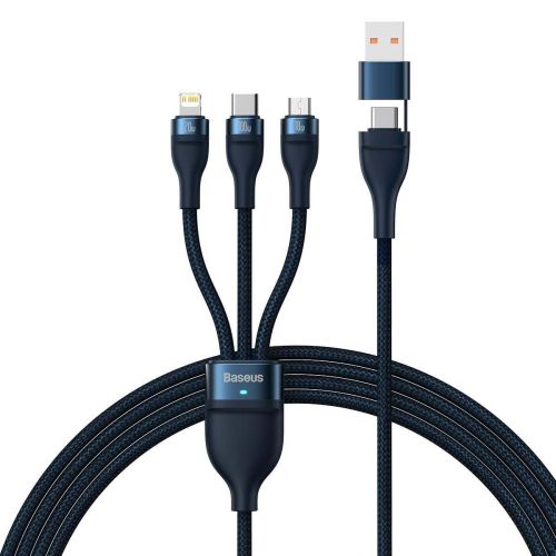 Baseus Universal Flash Series II 3-in-1 Fast Charging Data Cable (USB-A to Micro + Lightning + Type-C) 100W, 1.2m Blue (CASS030103) - Image 2