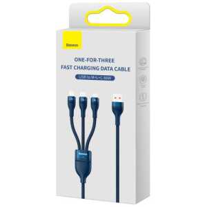 Baseus Universal Cable Flash Series II 3-in-1 Fast Charging Data Cable (USB-A to Micro + Lightning + Type-C) 66W, 480mbps, 1.2m, Blue (CASS040003)