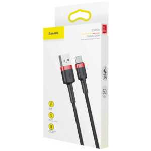 Baseus Type-C Cafule Cable 3A 0.5m Red + Black (CATKLF-A91)