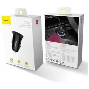 Baseus Car Charger Circular Plastic A+A Dual Quick Charge 3.0 30W Black (CCALL-YD01)