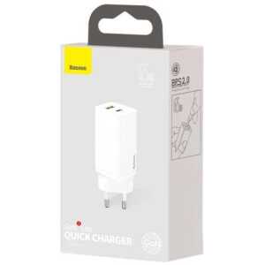 Baseus Travel Charger GaN2 Lite Quick Charger C+U QC 3.0 PD 3.0 65W EU White (CCGAN2L-B02)