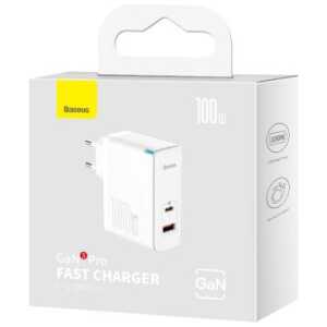 Baseus Travel Charger GaN5 Pro Quick wall charger C+U, PD3.0, QC4.0 +, AFC, 100W EU White (CCGP090202)