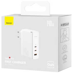 Baseus Travel Charger GaN5 Pro Fast wall charger, C+C+U, 140W White EU (CCGP100202)