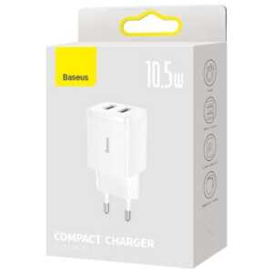 Baseus Travel Charger Compact wall Charger U+U, 10.5W EU White (CCXJ010202)