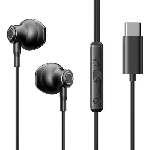 Joyroom Earphone Wired In-Ear Metal Headphones with Remote and Microphone, Type-C USB, Black EU (JR-EC07) - Image 3
