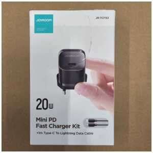 [Outlet Grade B] Joyroom Travel Charger Mini Type-C, PD 20W, with Type-C - Lightning cable (1m) Black (JR-TCF02)