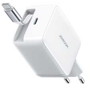 Joyroom Travel Charger GaN Fast Charger Type-C, 67W, PD 3.0, QC 5.0, PPS, UFCS, with Bulit-in Retractable Type-C cable (0.7m) White (JR-TCL06)