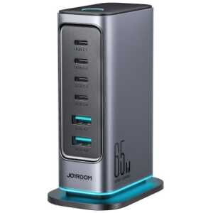 Joyroom Multiport Charger GaN Fast Charger C+C+C+C+U+U, 65W, PD 3.0, QC 4.0, PPS, Gray (JR-TCM02)