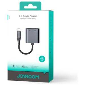 Joyroom Adapter DAC 2-in-1 Lightning to Type-C/ 3.5mm Mini Jack, 2.4A, 0.12m, Black (SY-L01)