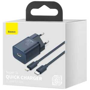 Baseus Travel Charger set Super Si 1C QC (With Simple Wisdom Cable Type-C to Lightning 1m) 20W EU Blue (TZCCSUP-B03)