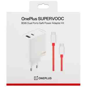 OnePlus 80W Dual Port SUPERVOOC Type-A + Type-C Adapter with USB-C cable White EU