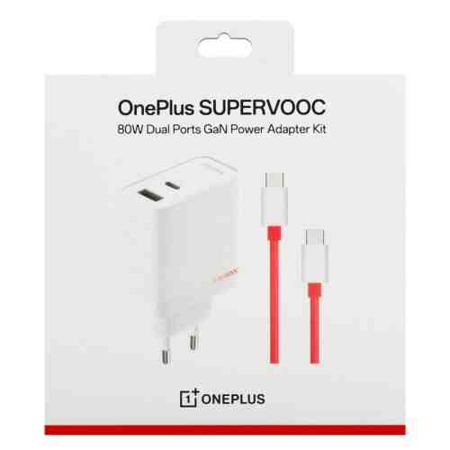 OnePlus 80W Dual Port SUPERVOOC Type-A + Type-C Adapter with USB-C cable White EU
