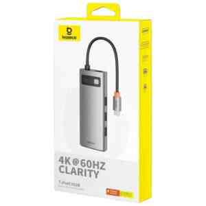 Baseus HUB Metal Gleam Series 7-in-1 Adapter (Type-C to 3xUSB, USB PD, SD/TF card reader, 4K 60Hz HDMI), Gray (B00030708811-00)