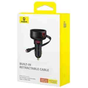 Baseus Car Charger Enjoyment Pro Fast Charger USB female, Type-C male (0,7m) Built-in Retractable Cable, 60W Black (C00057800111-00)