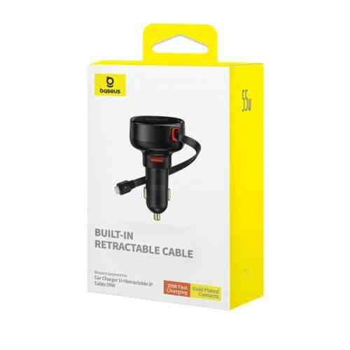 Baseus Car Charger Enjoyment Pro Fast Charger USB female, Lightning male (0,7m) Built-in Retractable Cable, 55W Black (C00057801111-00)