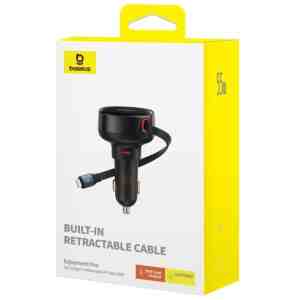 Baseus Car Charger Enjoyment Pro Fast Charger Type-C female, Lightning male (0.75m) Built-in Retractable Cable,55W Black EU (C00057803111-00)