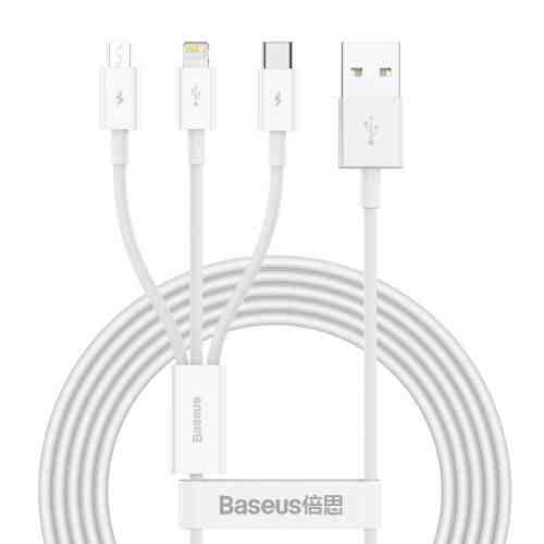 Baseus Cable Superior Series 3-in-1 Fast Charging Data Cable USB to M+L+C 3.5A 1.5m White (CAMLTYS-02) - Image 3