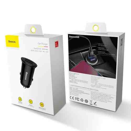 Baseus Car Charger Circular Plastic A+A Dual Quick Charge 3.0 30W Black (CCALL-YD01) - Image 2