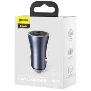 Baseus Car Charger Golden Contactor Pro Dual Quick Charger U+C Power Delivery 3.0 Quick Charge 4, SCP FCP AFC 40W Dark Gray (CCJD-0G)