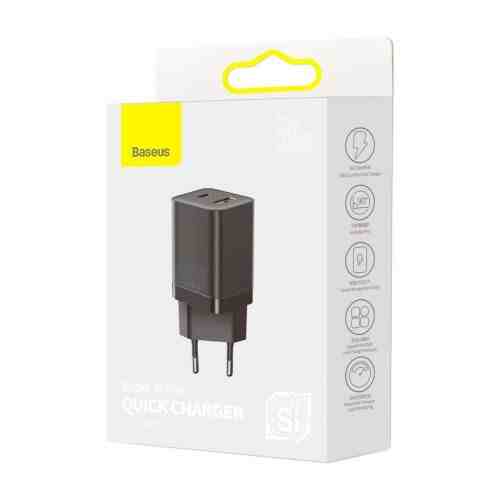 Baseus Travel Charger Super Si Pro mini Fast Charger, C+U, PD 3.0, QC 3.0 30W EU Black (CCSUPP-E01) - Image 2