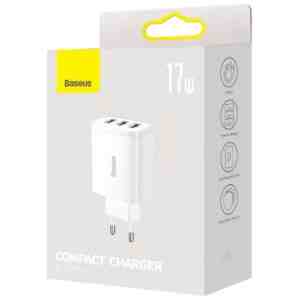 Baseus Travel Charger Compact wall Charger U+U+U, 17W EU White (CCXJ020102) - ONLY BOX DAMAGE