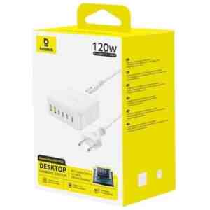 Baseus Power Station EnerFill FH21 (GaN) 6-in-1 QC, C+C+C+C+U+U, 120W with 1.5m Wall Cable White (E0120T01)