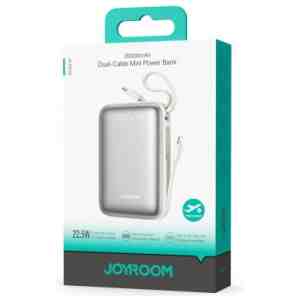 Joyroom Power Bank with Digital Display Type-C, PD 22.5W, 20000 mAh with built-in Double Type-C Cable, White (JR-PBF29)