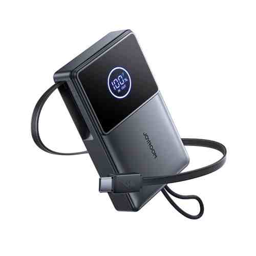 Joyroom Power Bank with Digital Display, C+U+U, PD 22.5W, 10000 mAh with Built-in Retractable Type-C cable (0.7m), Black (JR-PR1)