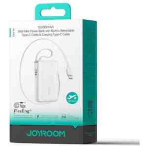 Joyroom Power Bank with Digital Display, C+U+U, PD 35W, 10000 mAh with Built-in Retractable Type-C and Lightning cable (0.7m), White (JR-PR2)