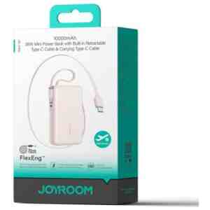 Joyroom Power Bank with Digital Display, C+U+U, PD 35W, 10000 mAh with Built-in Retractable 2x Type-C Lanyard cable (0.7m) Pink (JR-PR2L)