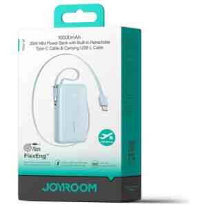 Joyroom Power Bank with Digital Display, C+U+U, PD 35W, 10000 mAh with Built-in Retractable Type-C and Lightning Lanyard cable (0.7m), Blue (JR-PR2L)