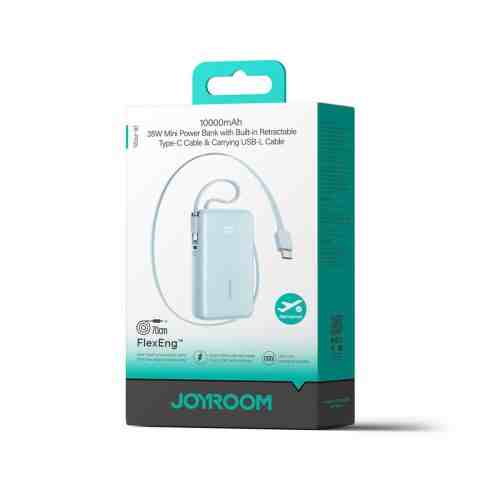 Joyroom Power Bank with Digital Display, C+U+U, PD 35W, 10000 mAh with Built-in Retractable Type-C and Lightning Lanyard cable (0.7m), Blue (JR-PR2L)