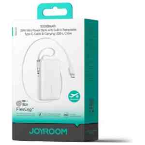 Joyroom Power Bank with Digital Display, C+U+U, PD 35W, 10000 mAh with Built-in Retractable Type-C and Lightning Lanyard cable (0.7m), White (JR-PR2L)