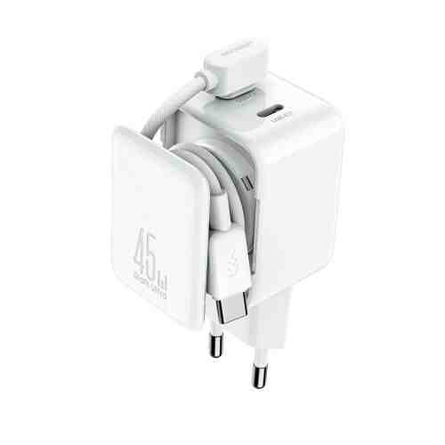 Joyroom Travel Charger GaN Fast Charger C+C, 45W, PD, PPS, UFCS, with Built-in Cable Organizer, White (JR-TCL05)